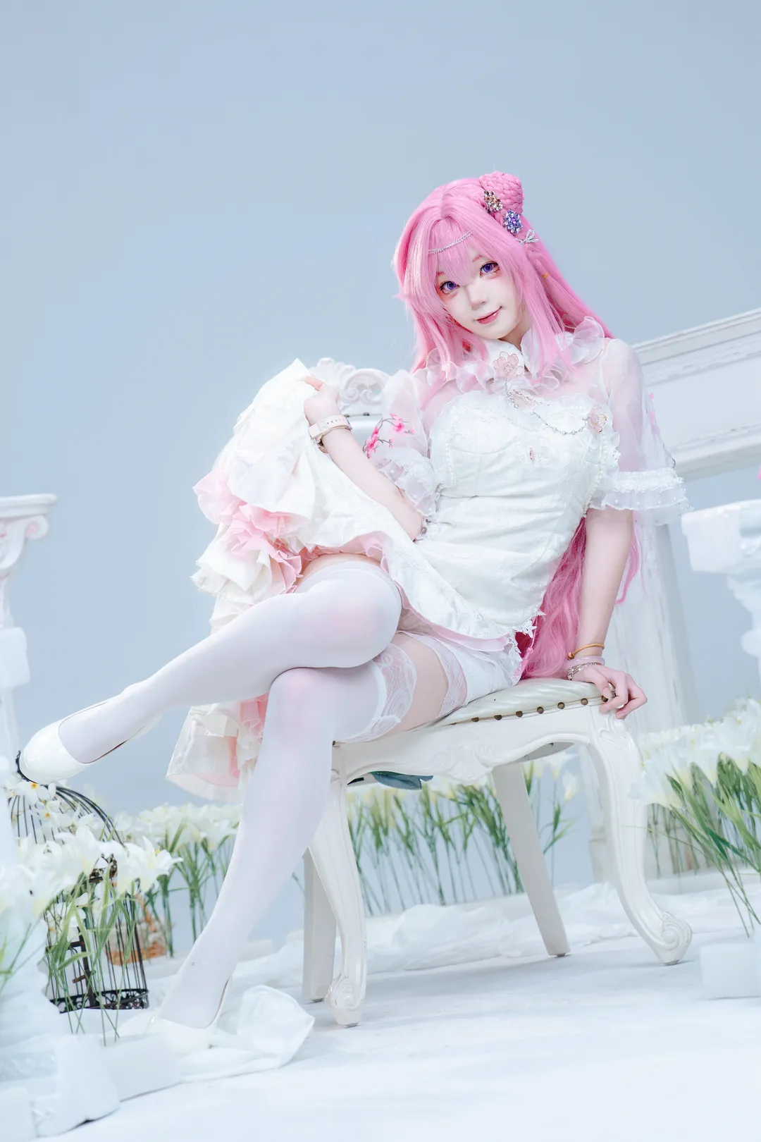 旗袍cosplay, 白棚摄影, 桃乐丝cos, Nikke, 白丝cos