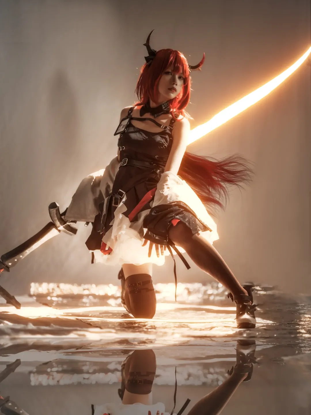 明日方舟, 黑丝, 暗黑风, 永续黄昏, 红发恶魔角cos