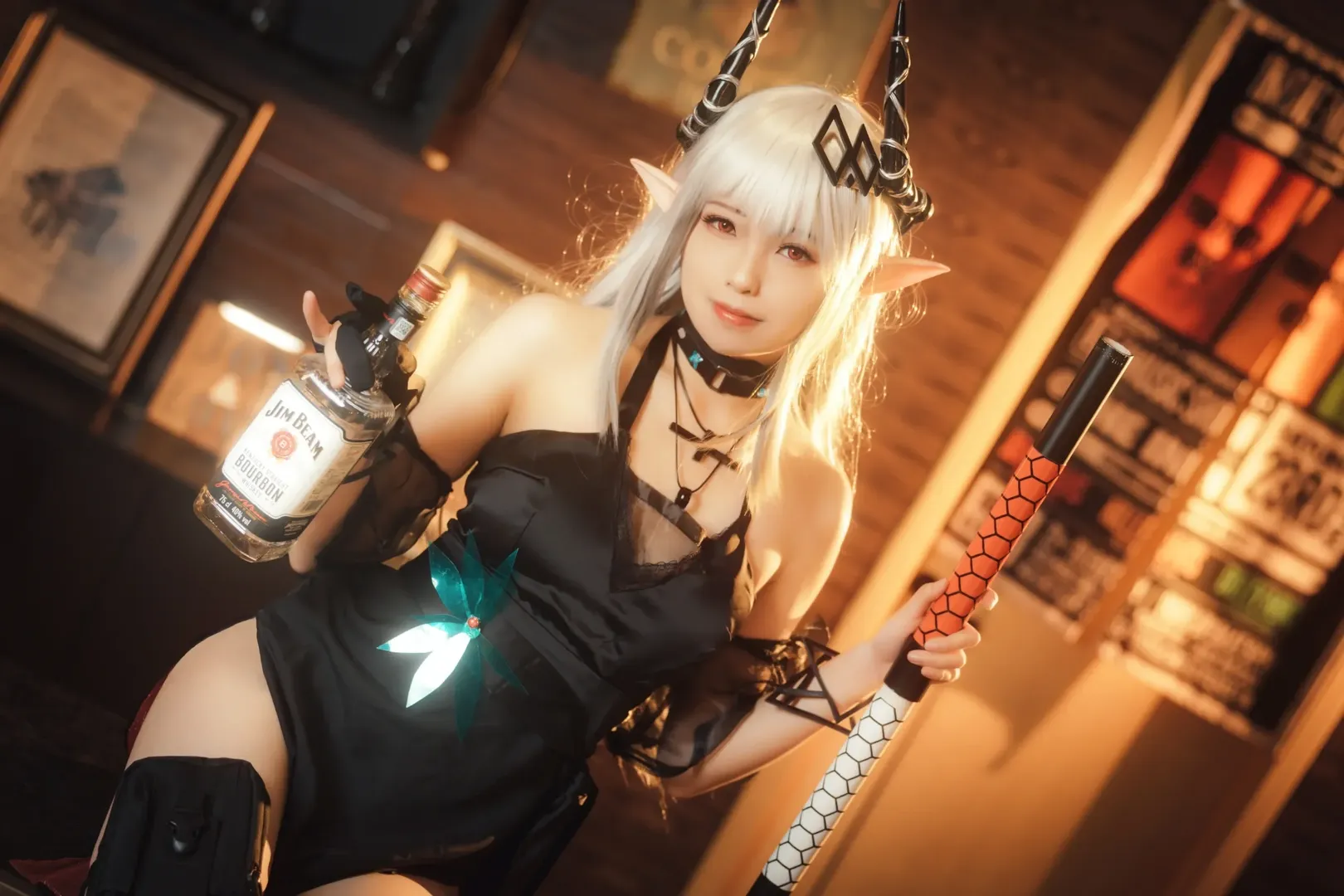 cosplay, 明日方舟, 精灵耳, 酒吧写真, 黑曜石cos - 第5张