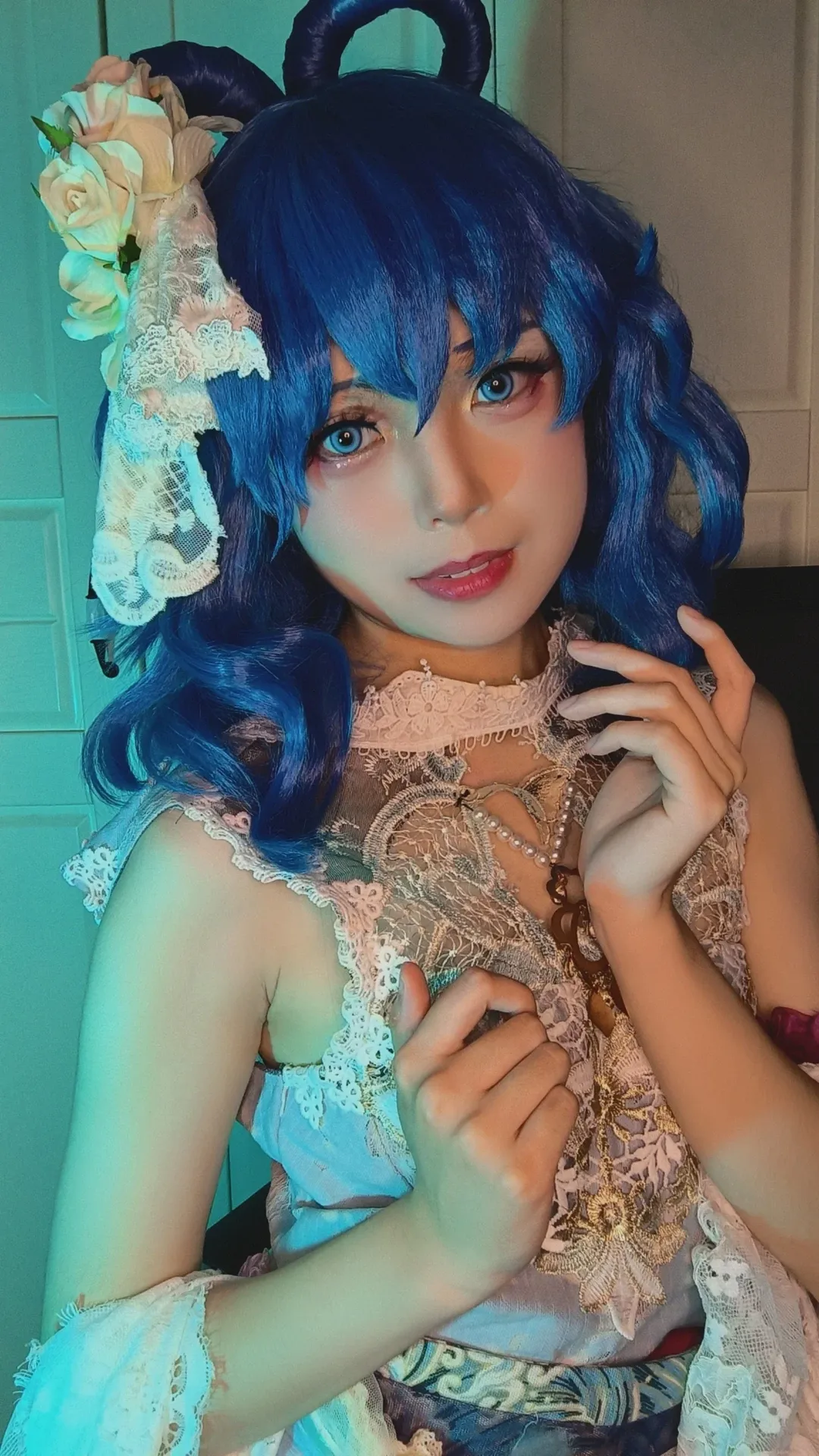 東方Project, 霍青娥コスプレ, 壁抜けの邪仙, 青いレースのドレス, 青色照明 - 2枚目