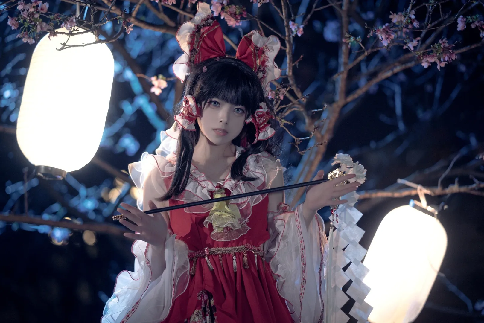 博丽灵梦cos, 东方project, 和风, 夜樱, 巫女服 - 第11张