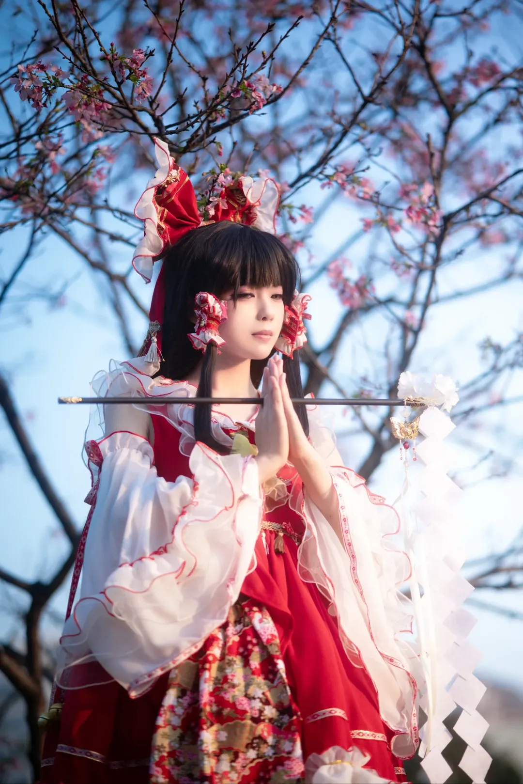 博丽灵梦cos, 东方project, 和风, 夜樱, 巫女服