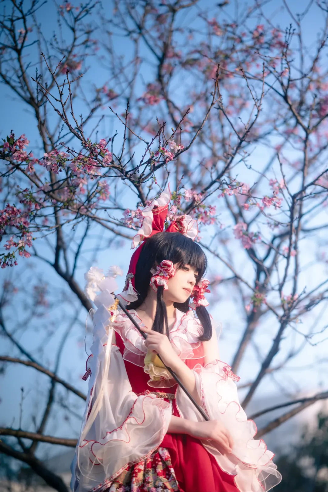 博丽灵梦cos, 东方project, 和风, 夜樱, 巫女服 - 第9张