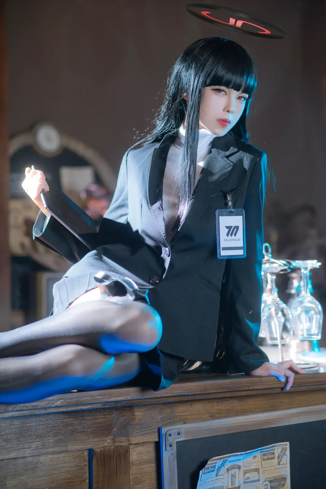 蔚藍檔案, 黑絲穿搭, 調月莉音cos, 西裝制服, 千禧年氛圍 - 第8張