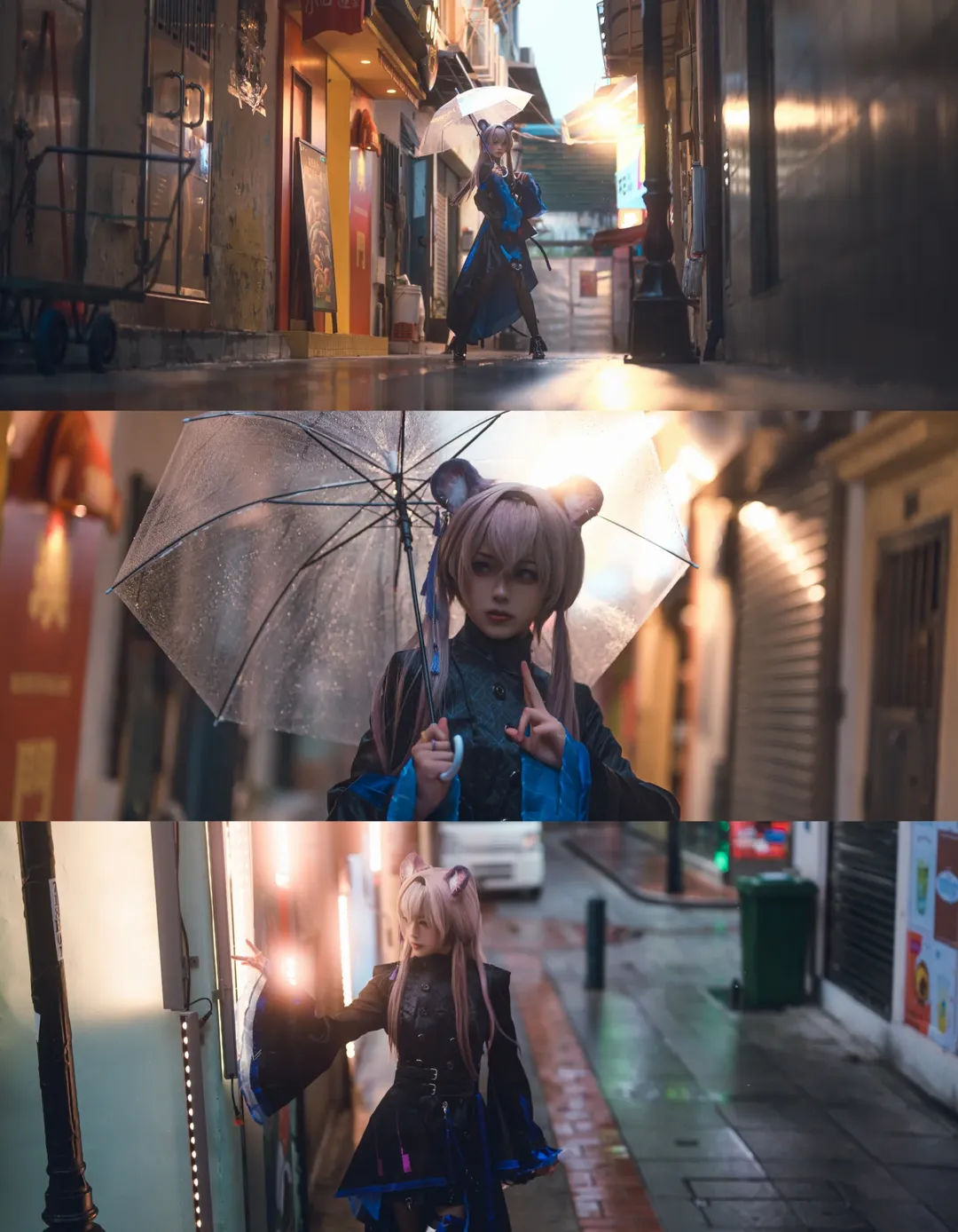 明日方舟, cosplay摄影, 黑丝穿搭, 林雨霞cos, 雨夜氛围 - 第1张