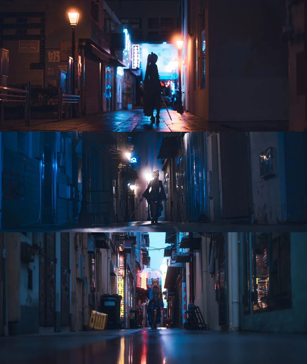 明日方舟, cosplay摄影, 黑丝穿搭, 林雨霞cos, 雨夜氛围 - 第2张