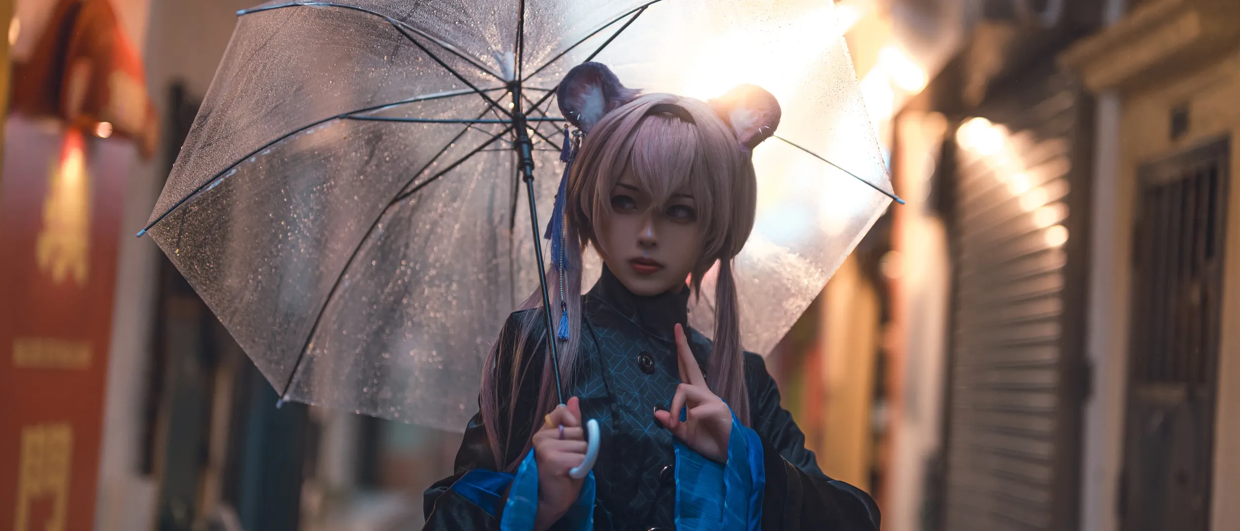明日方舟, cosplay摄影, 黑丝穿搭, 林雨霞cos, 雨夜氛围 - 第5张