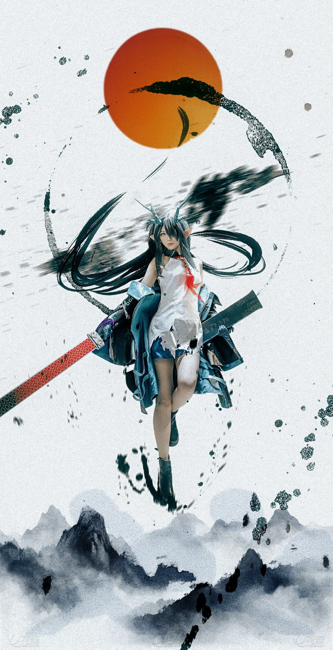 明日方舟, 黑丝, 二次元Coser, 夕cos, 水墨风摄影