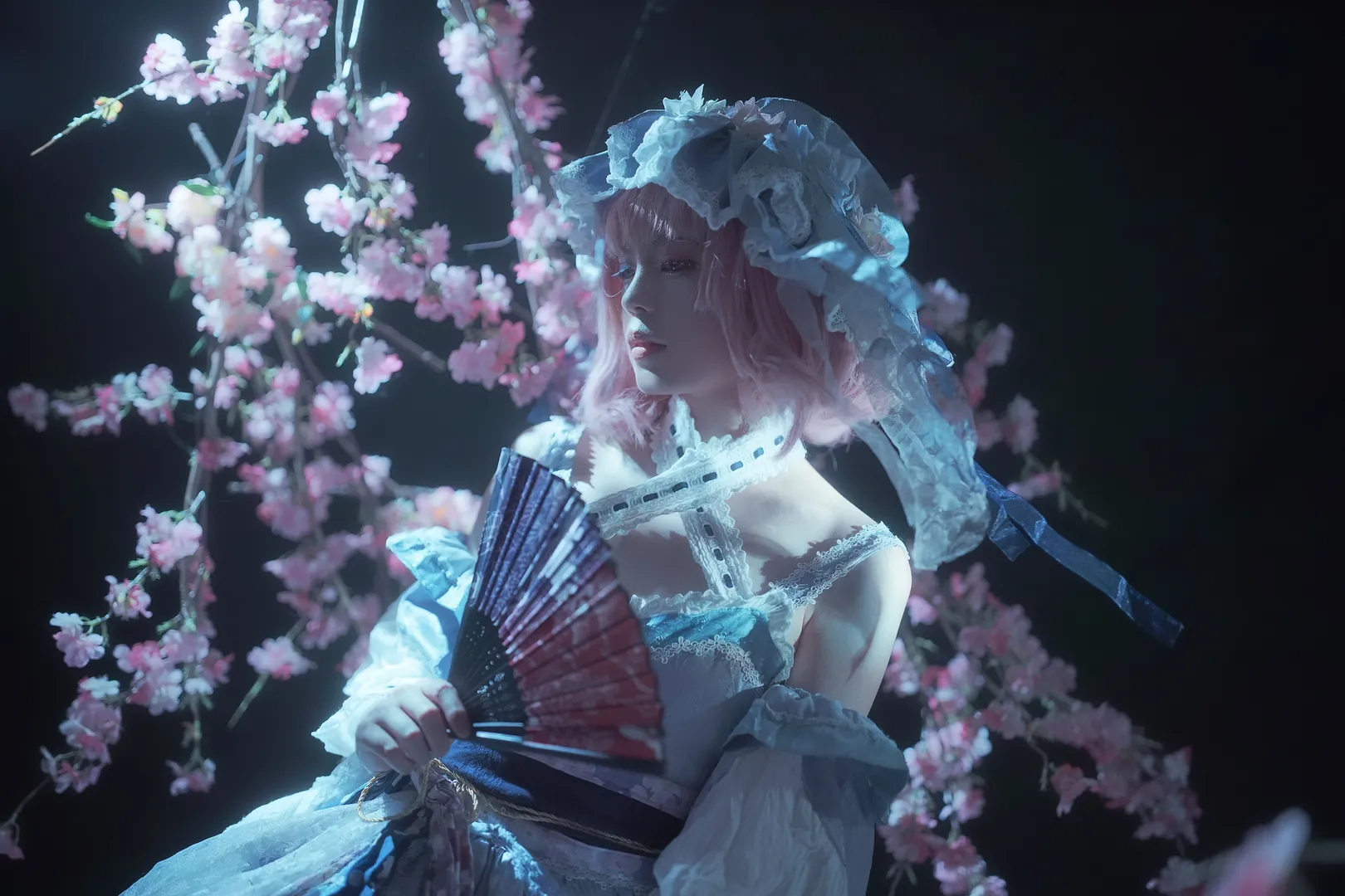 東方Project, 西行寺幽々子コスプレ, 夜桜, 冷色系の光と影, ゴースト風の写真撮影 - 1枚目