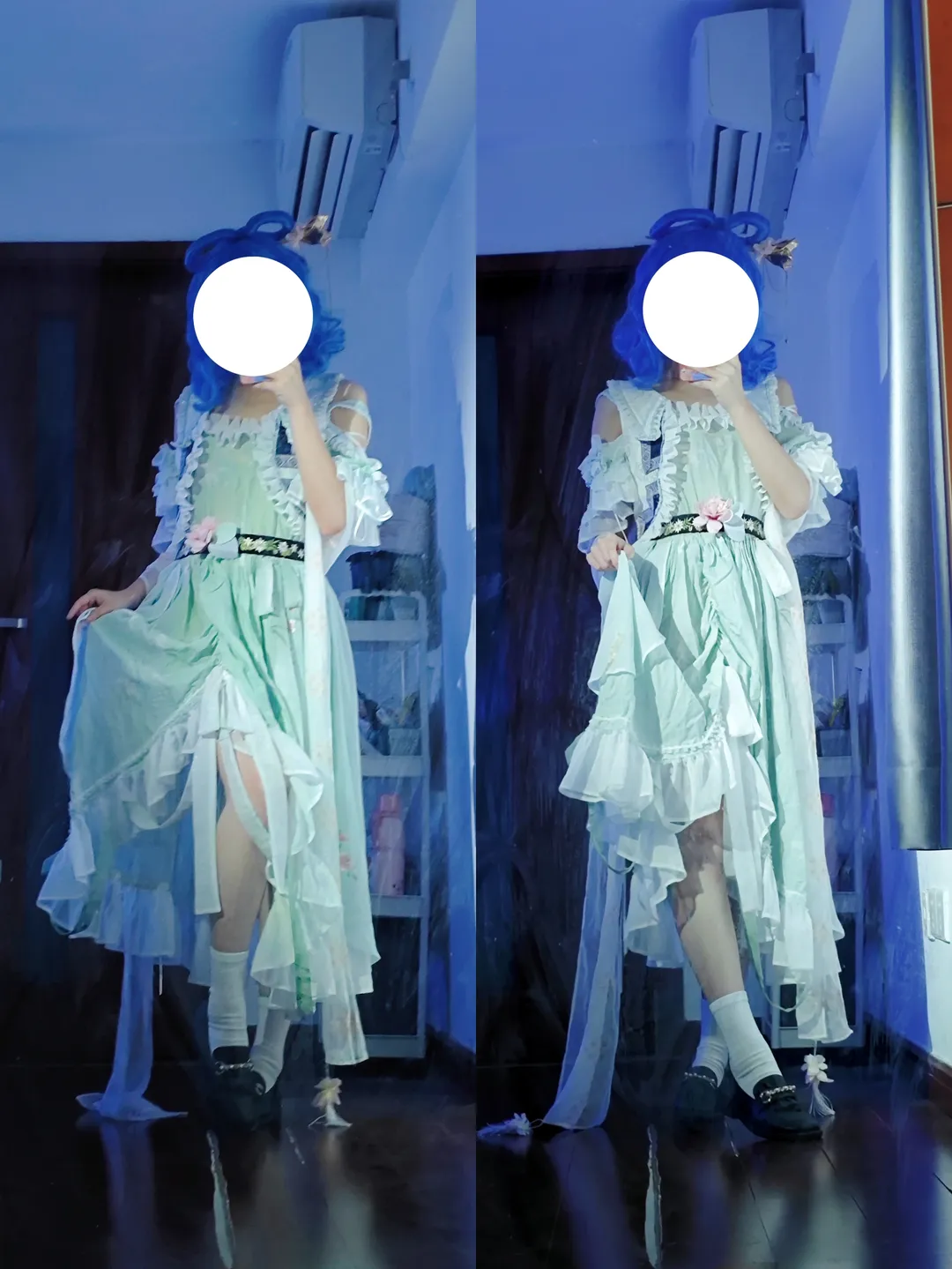 东方project, 霍青娥cos, 对镜自拍, 白丝穿搭, 穿墙姿势