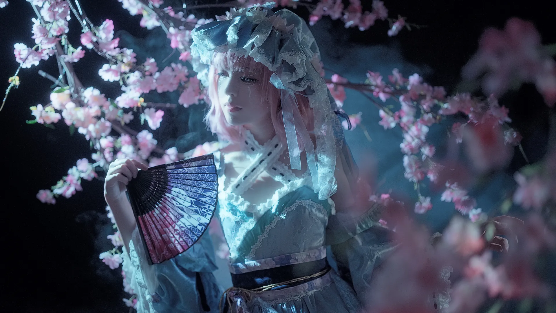 东方Project, 西行寺幽幽子cos, 夜樱, 幽雅, 心霊写真