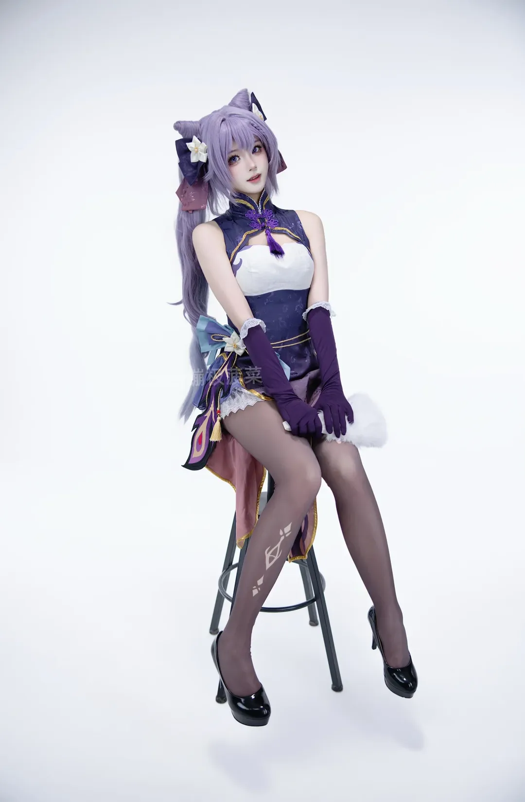 原神, cosplay, 刻晴cos, 黑丝, 棚拍cos图 - 第1张