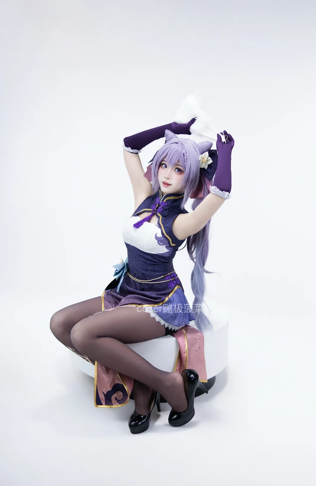 原神, cosplay, 刻晴cos, 黑丝, 棚拍cos图 - 第3张