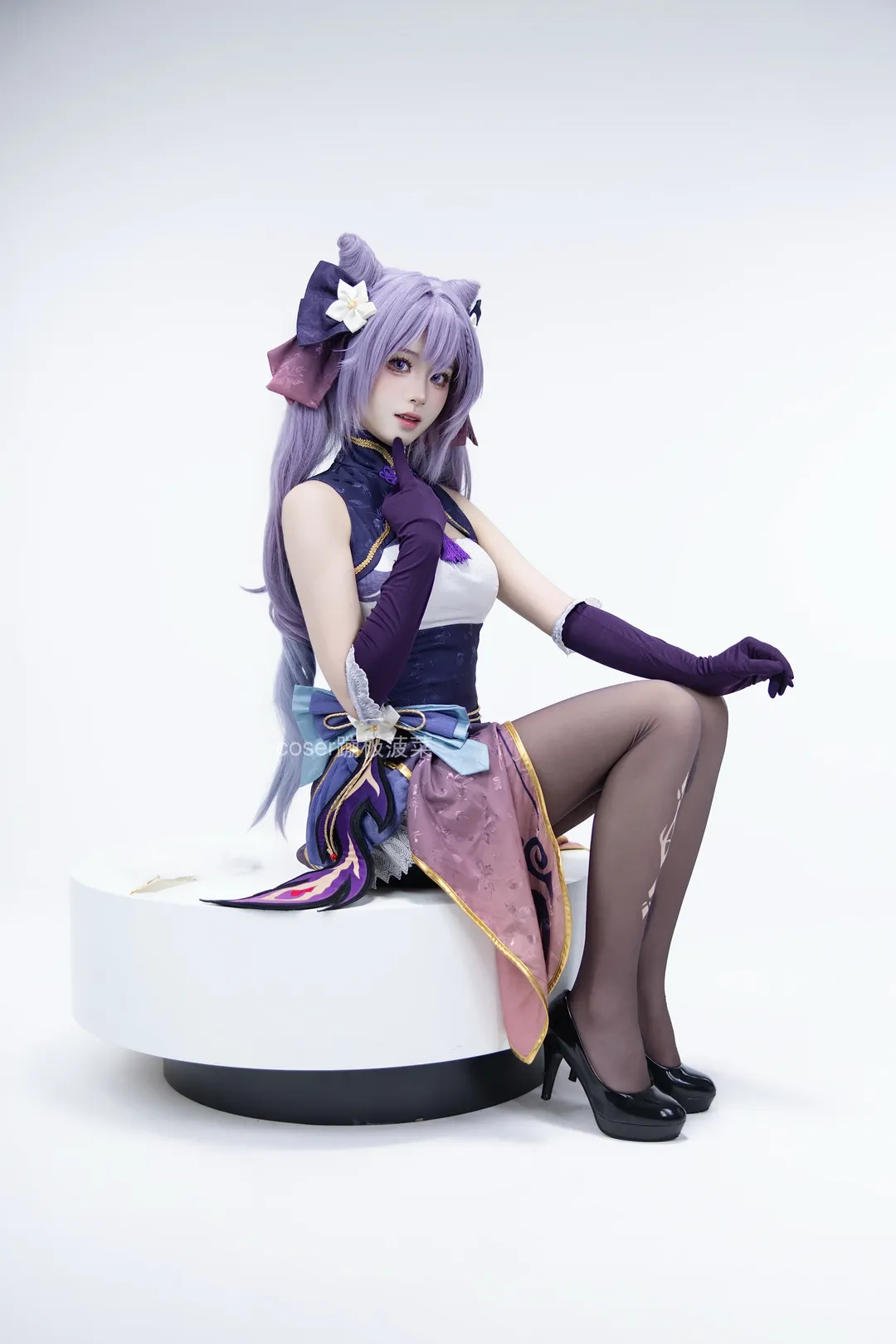 原神, cosplay, 刻晴cos, 黑丝, 棚拍cos图 - 第4张