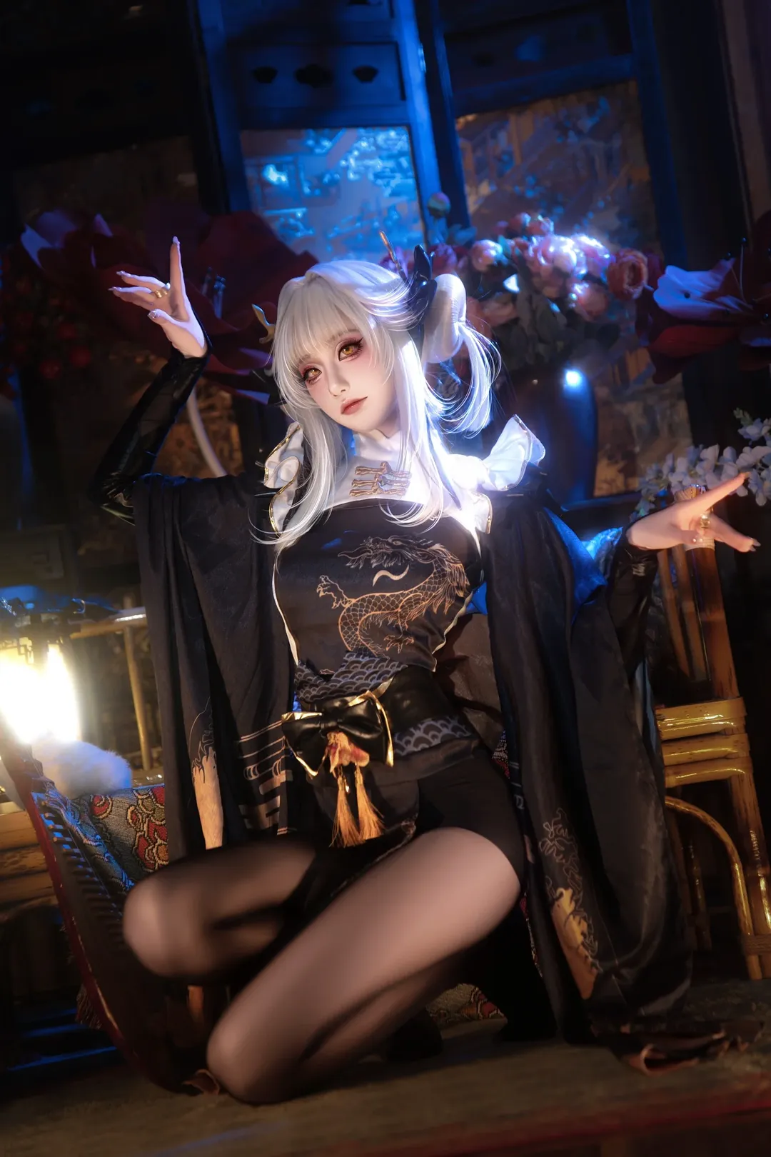 cosplay, 白兔布蘭兒cos, 勝利女神, 黑絲, 龍紋刺繡