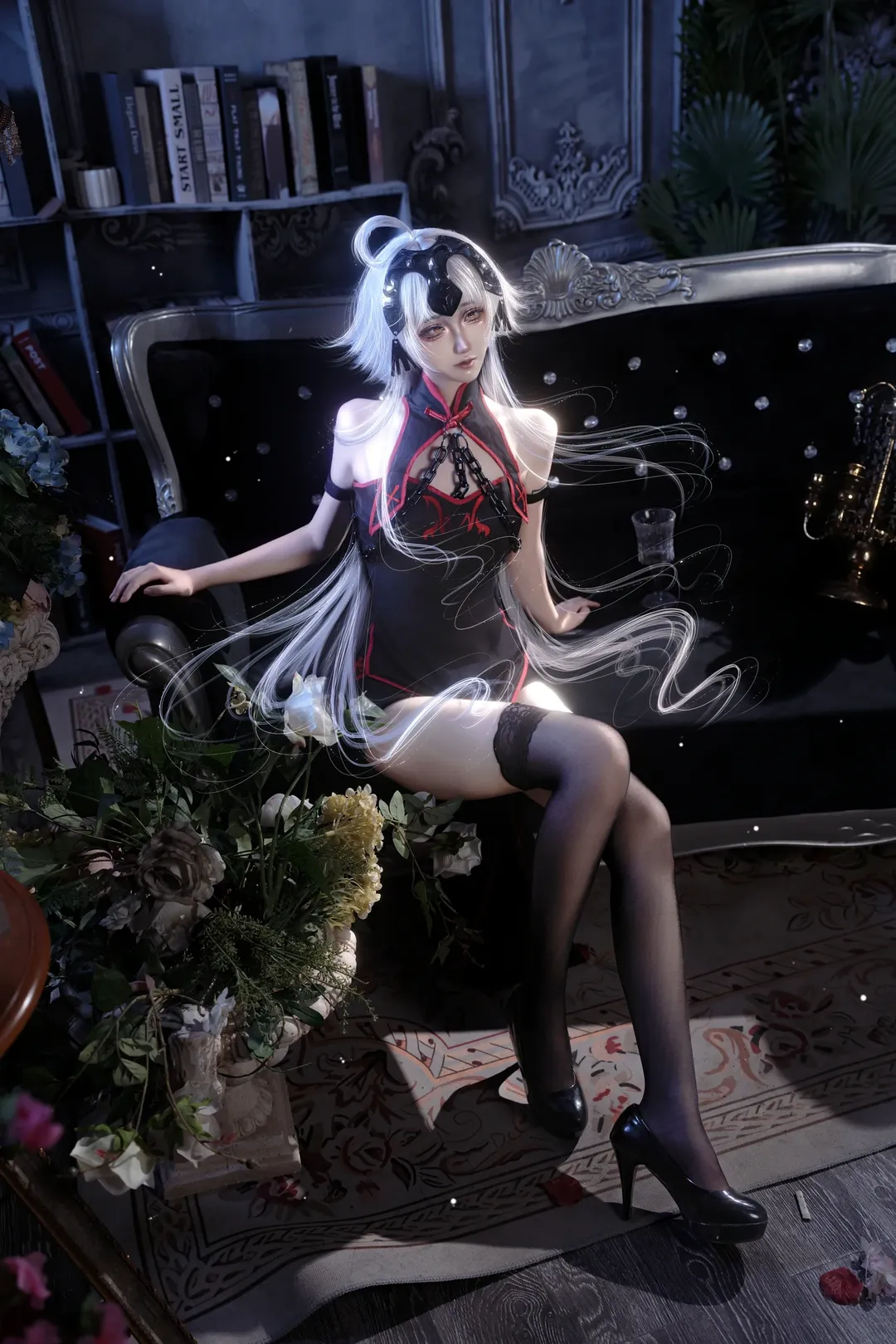 Fate/Grand Order, 黑贞德cos, 旗袍造型, 暗黑风格, 黑色丝袜