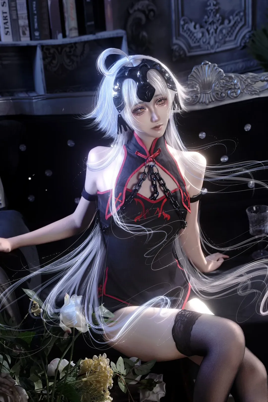 Fate/Grand Order, 黑贞德cos, 旗袍造型, 暗黑风格, 黑色丝袜 - 第2张