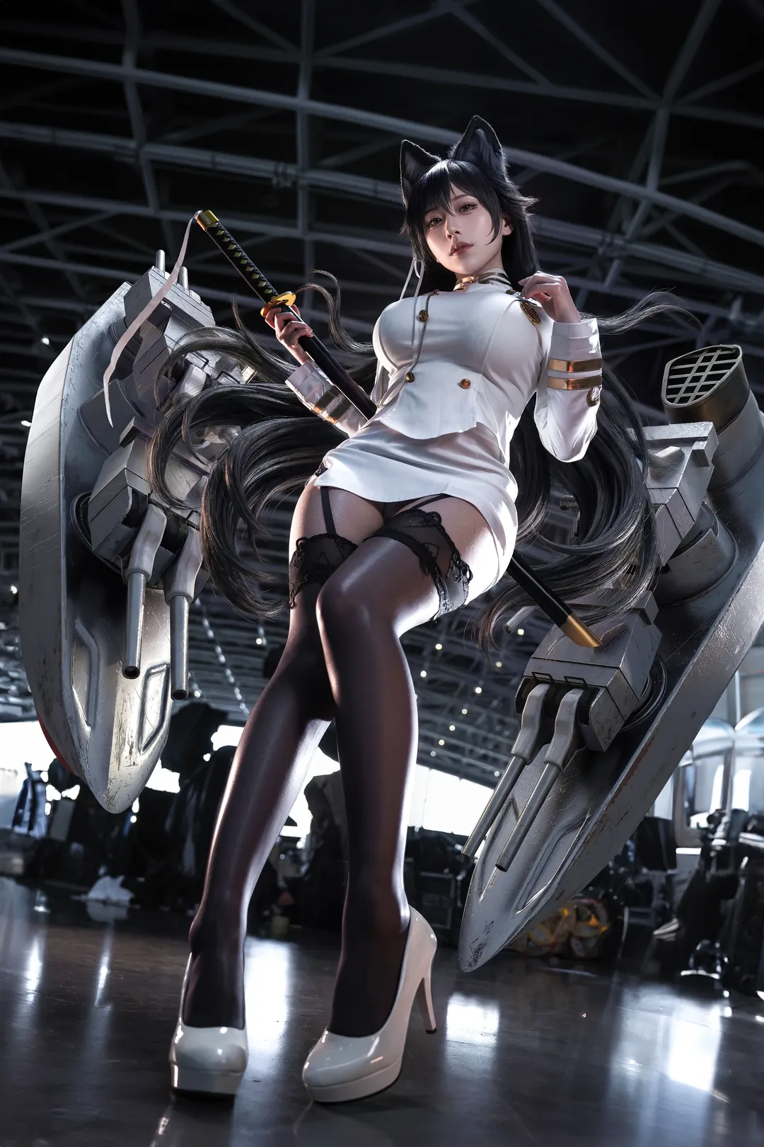 Azur Lane, Convention photos, Anime-style photography, Atago dog cosplay, Black lace stockings