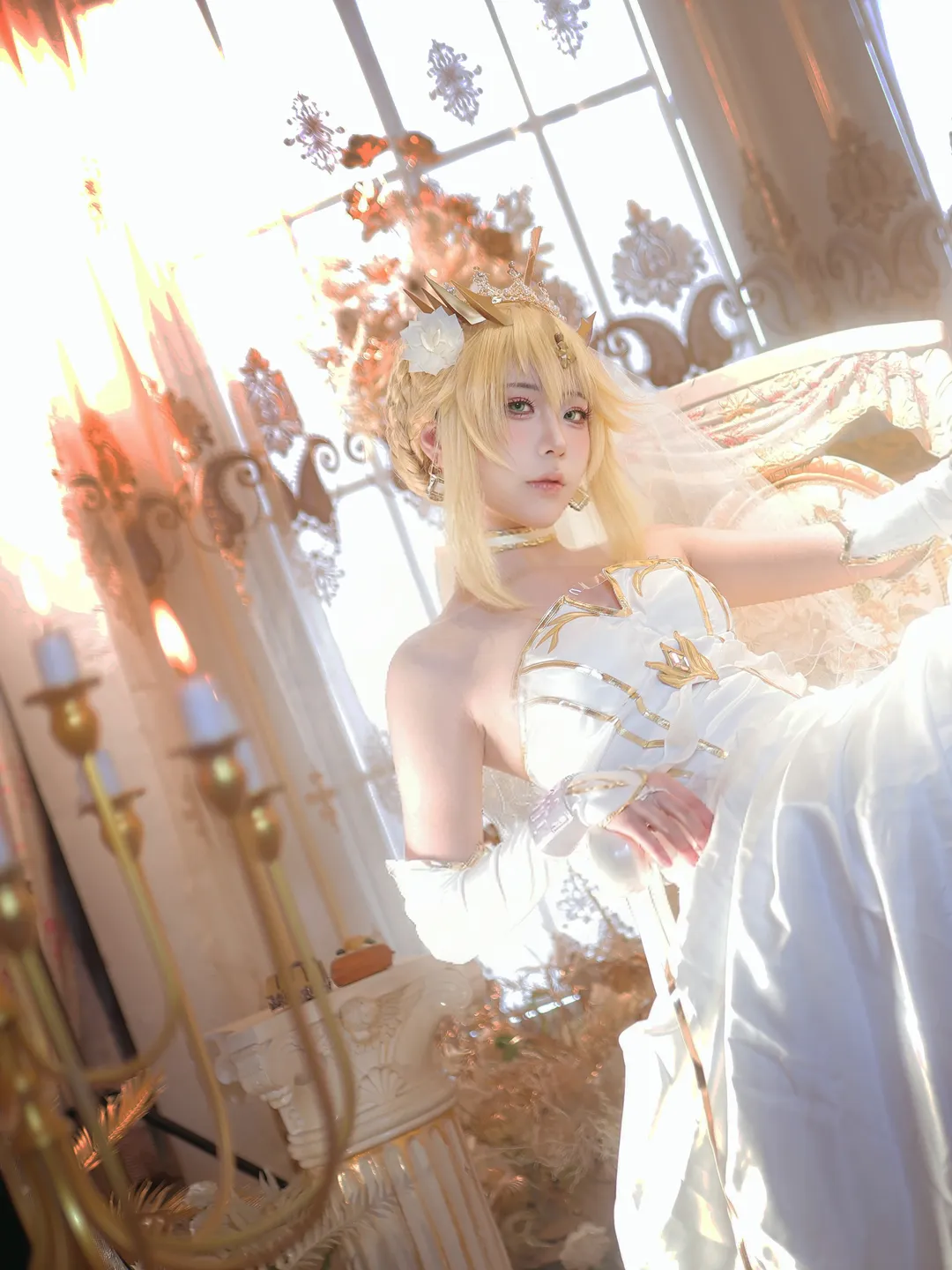 Fate/Grand Order, アルトリア コスプレ, 純白のウェディングドレス, アルトリア・ランサー花嫁, ストッキングとハイヒール - 2枚目