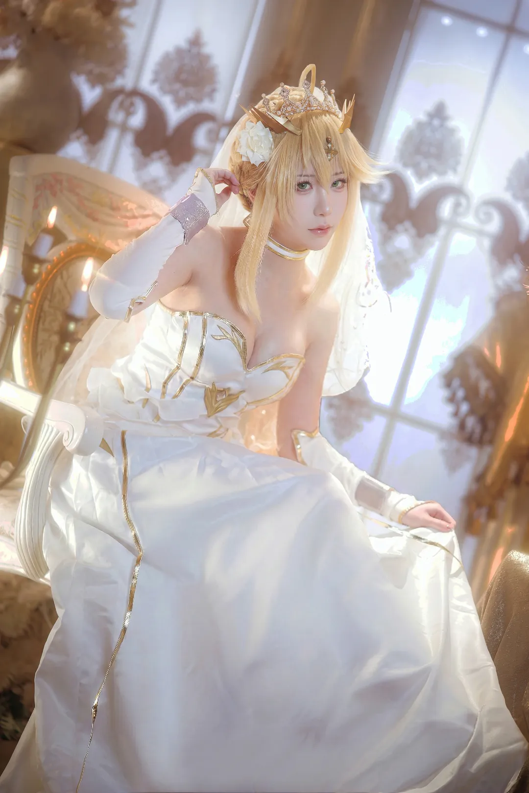 Fate/Grand Order, アルトリア コスプレ, 純白のウェディングドレス, アルトリア・ランサー花嫁, ストッキングとハイヒール - 4枚目