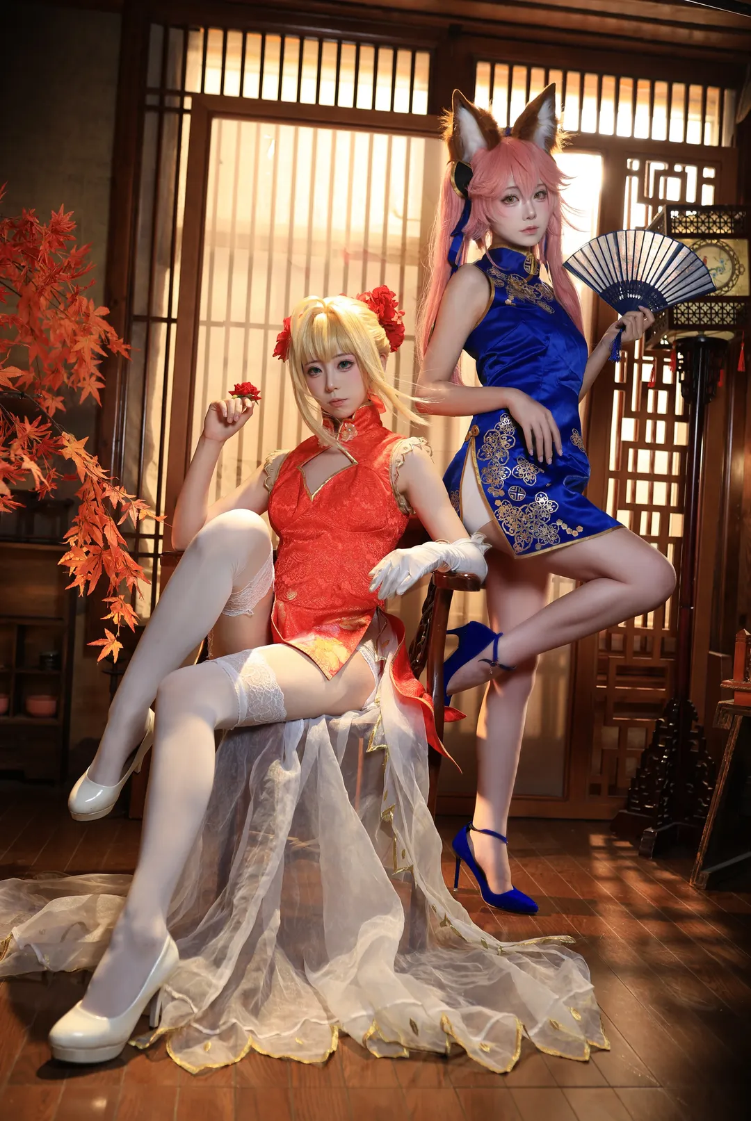 Fate/Grand Order, 尼禄cos, 白丝穿搭, 旗袍cosplay, 玉藻前cos