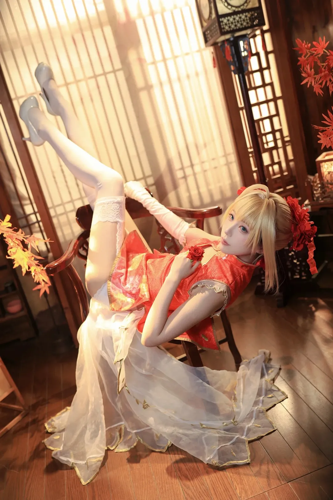 二次元cosplay, FGO, 旗袍cos, 尼禄cos, 白丝cos