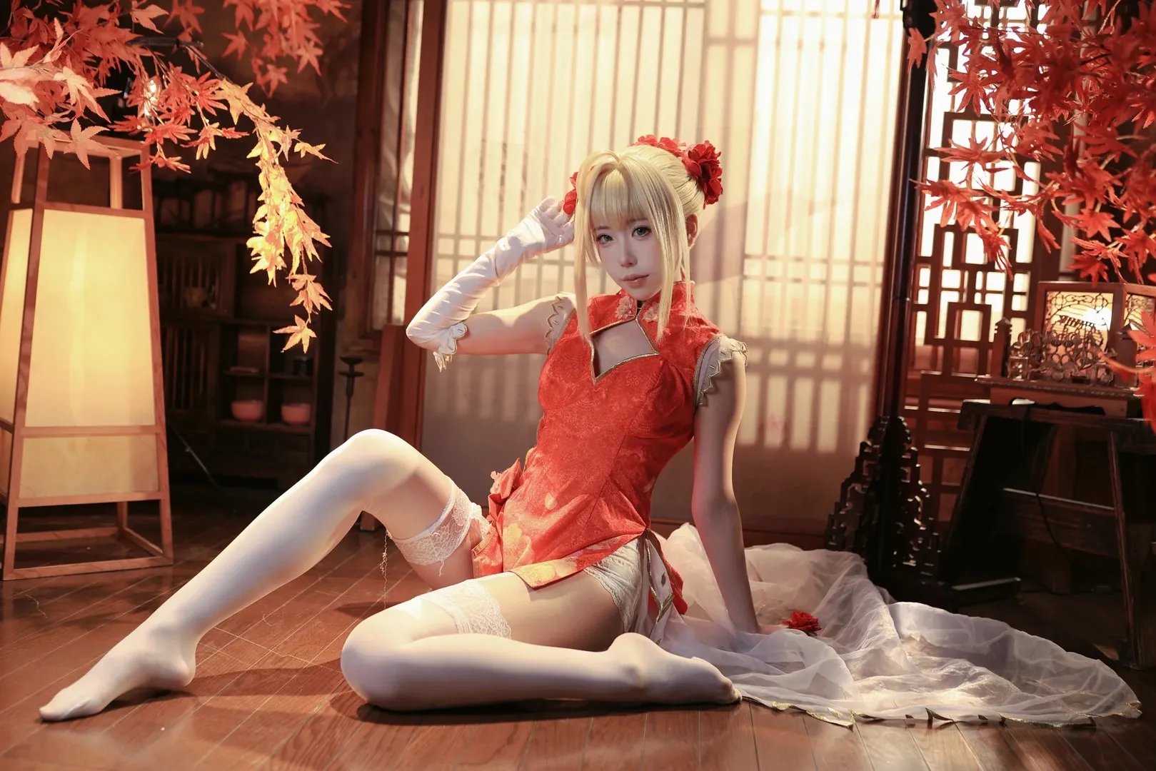 Fate/Grand Order, 二次元コスプレ, チャイナドレス コスプレ, ネロ コスプレ, 白いニーソックス - 3枚目