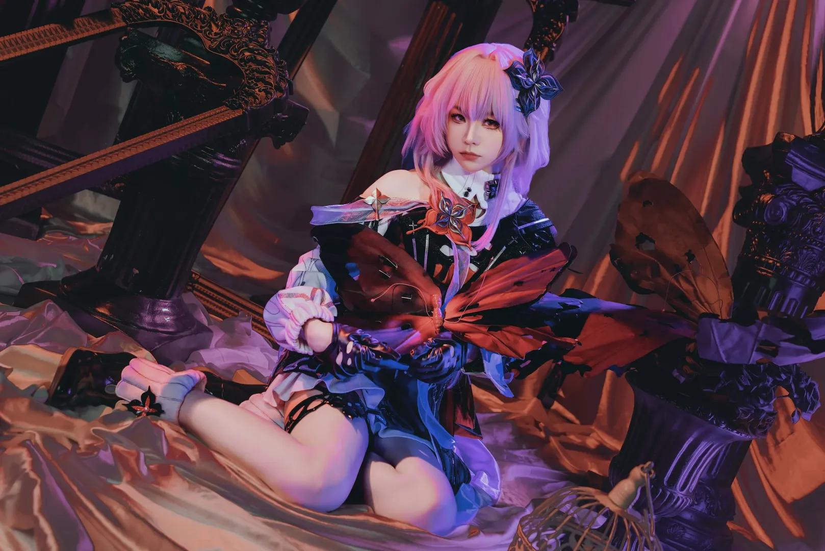 崩坏星穹铁道, 长夜月cos, cosplay摄影, 暗黑哥特风, 蝴蝶道具
