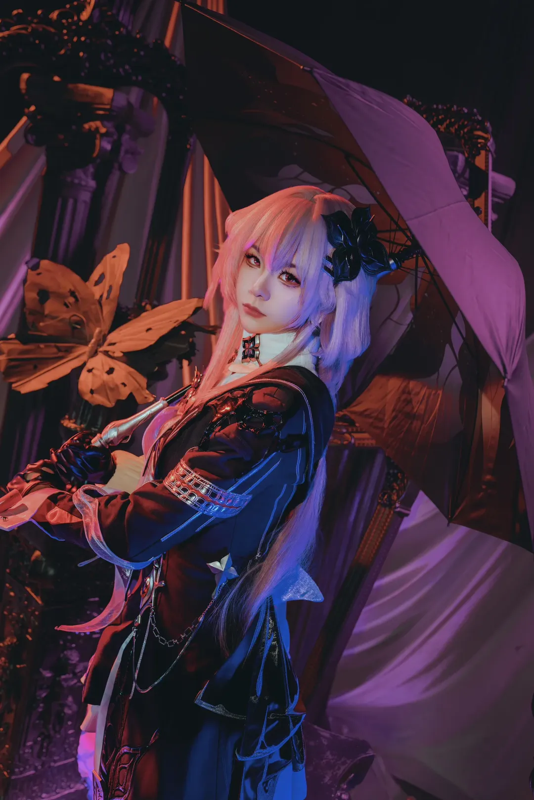 崩坏星穹铁道, 长夜月cos, cosplay摄影, 暗黑哥特风, 蝴蝶道具 - 第3张
