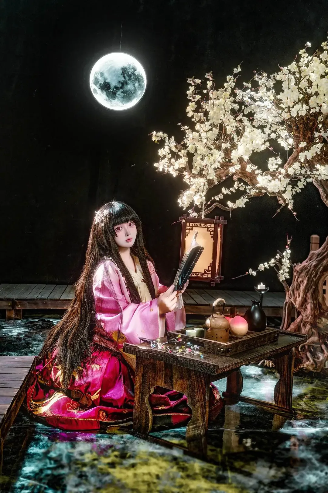 东方Project, 和风cosplay, 蓬莱山辉夜cos, 古风夜景, 东方永夜抄