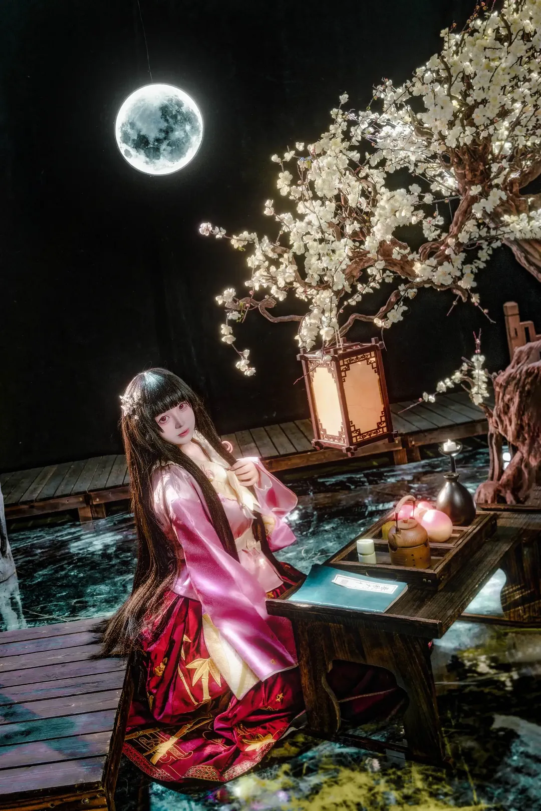 东方Project, 和风cosplay, 蓬莱山辉夜cos, 古风夜景, 东方永夜抄 - 第2张
