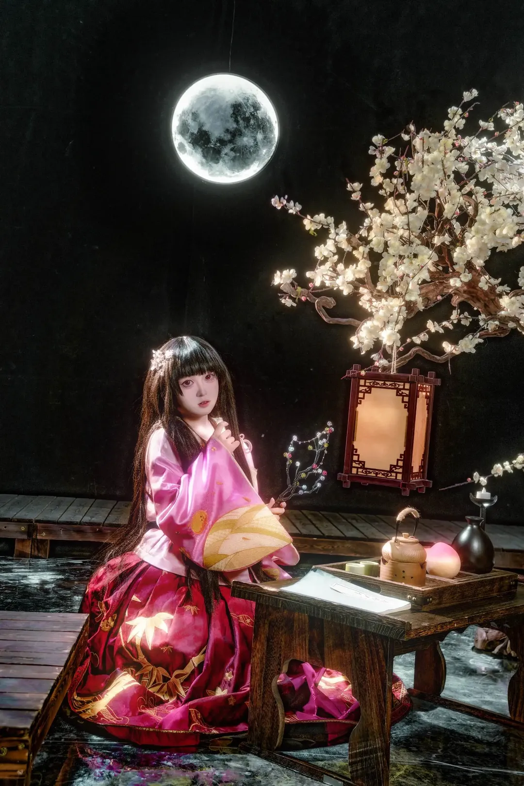 东方Project, 和风cosplay, 蓬莱山辉夜cos, 古风夜景, 东方永夜抄 - 第4张