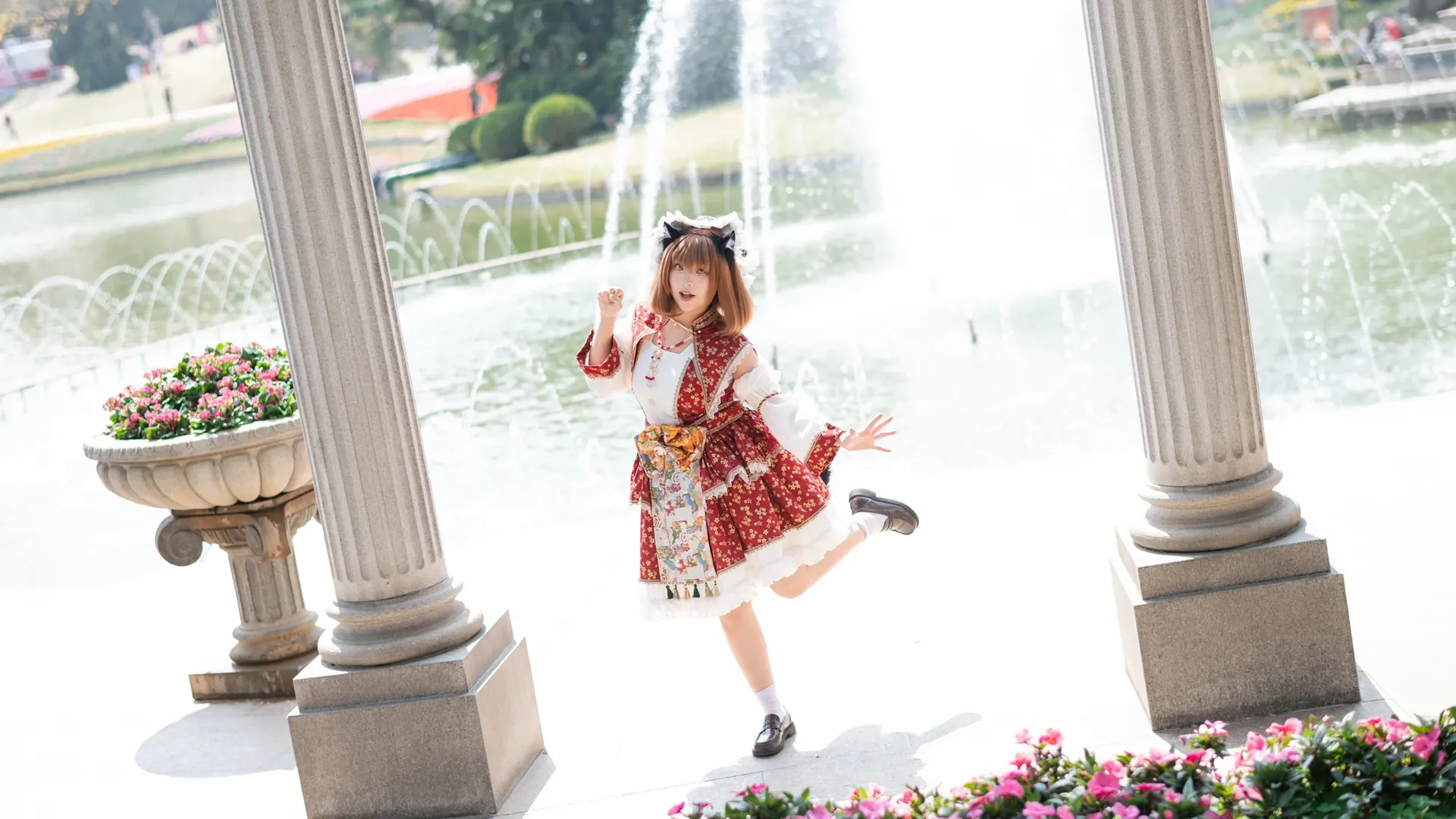 东方project, 猫娘, cosplay正片, 橙cos, 喷泉外景 - 第2张