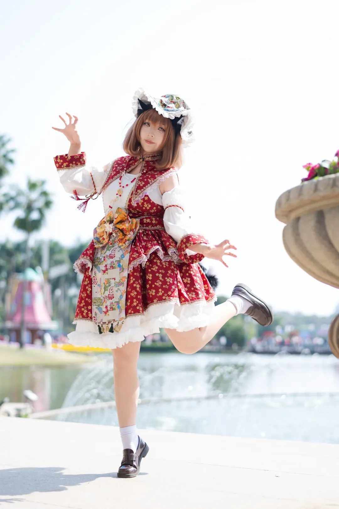 东方project, 猫娘, cosplay正片, 橙cos, 喷泉外景