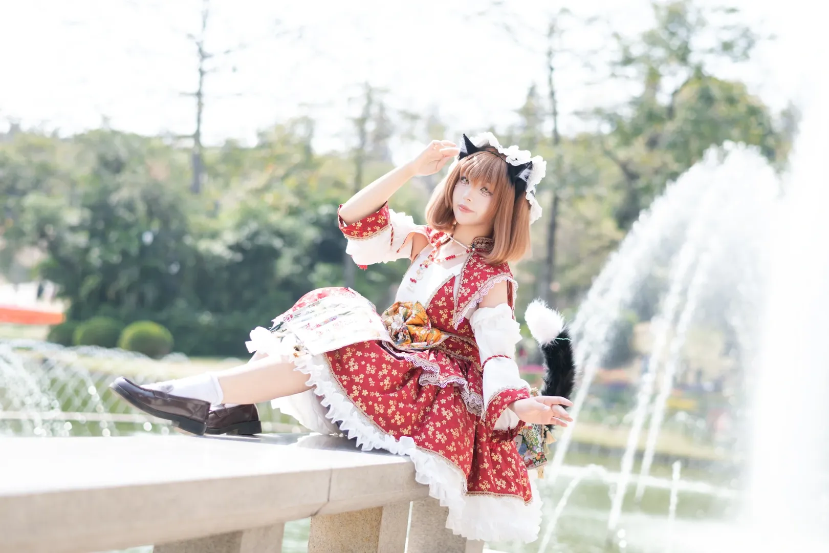 东方project, 猫娘, cosplay正片, 橙cos, 喷泉外景 - 第7张