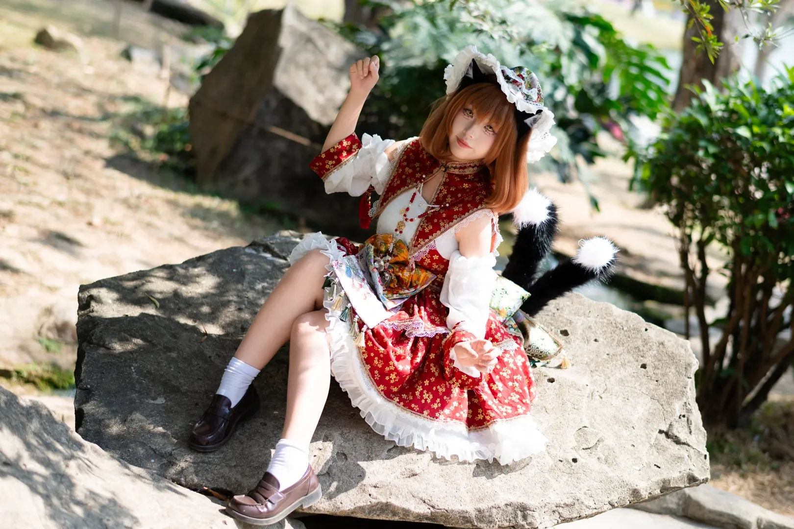东方project, 猫娘, cosplay正片, 橙cos, 喷泉外景 - 第8张