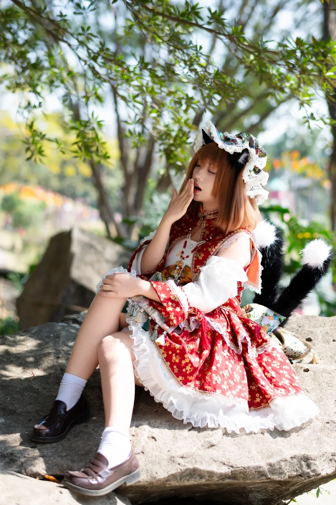 东方project, 猫娘, cosplay正片, 橙cos, 喷泉外景 - 第9张