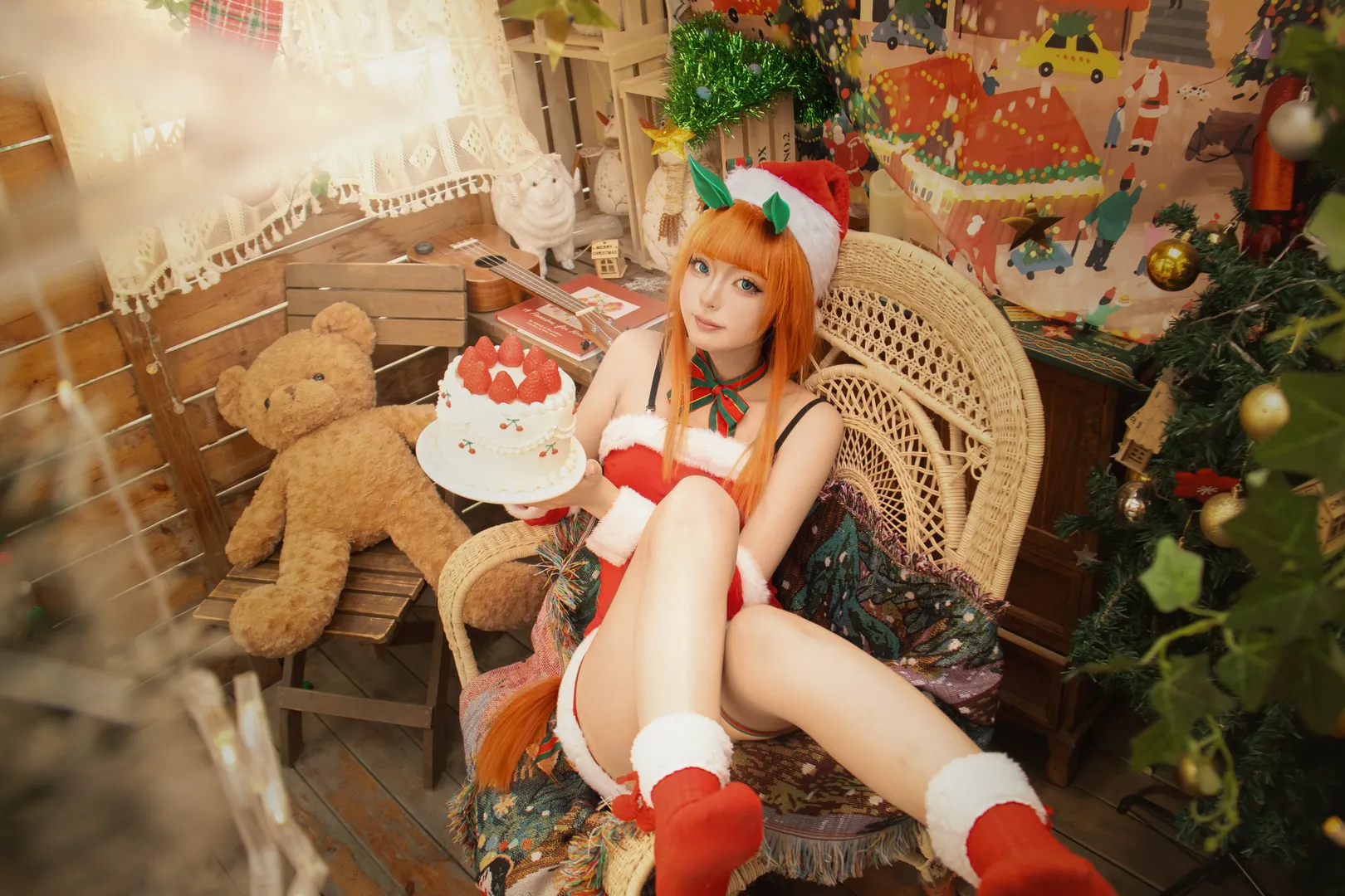 cosplay, 圣诞装扮, 赛马娘 闪耀优俊少女, 无声铃鹿cos, 红丝袜 - 第3张