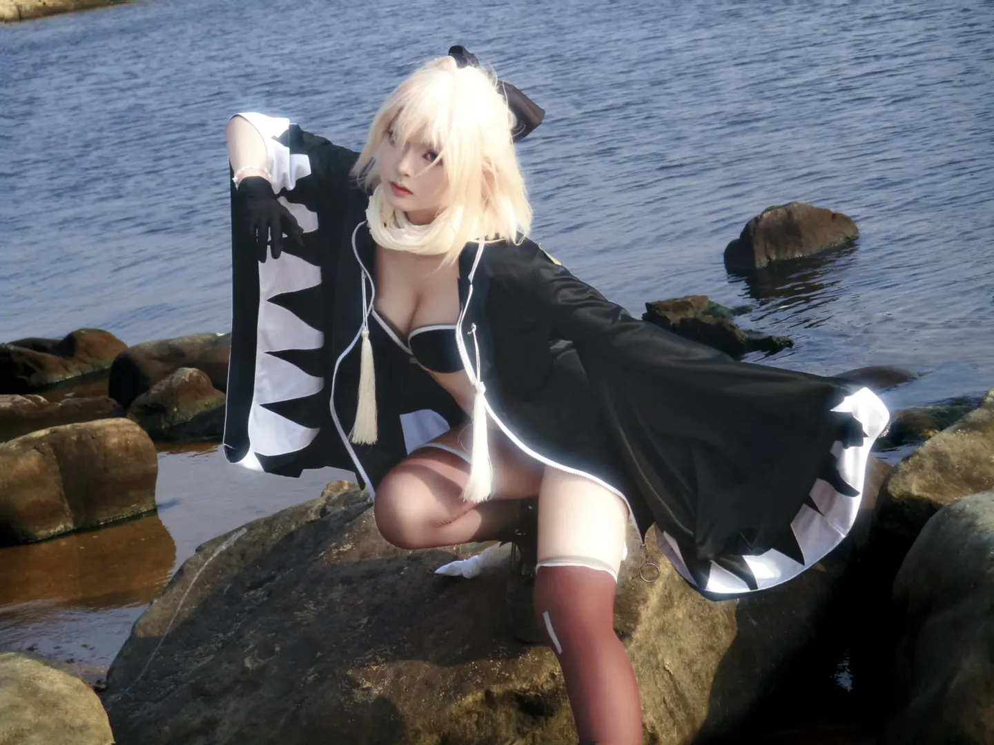 冲田总司cos, 命运冠位指定, cosplay摄影, 丝袜穿搭, 大连海边