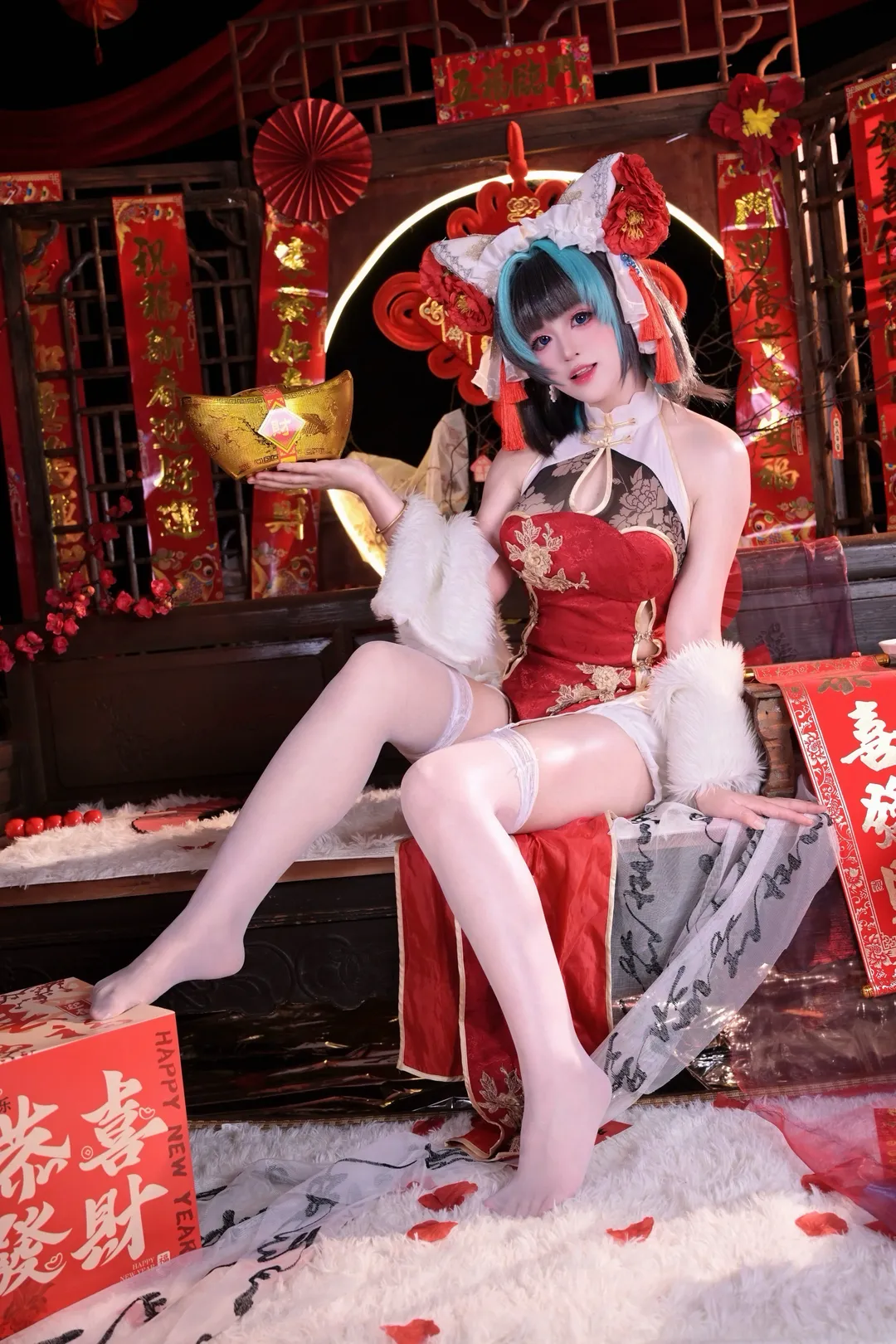 柴郡cos, 碧蓝航线, 二次元cosplay, 白丝, 新春扮装