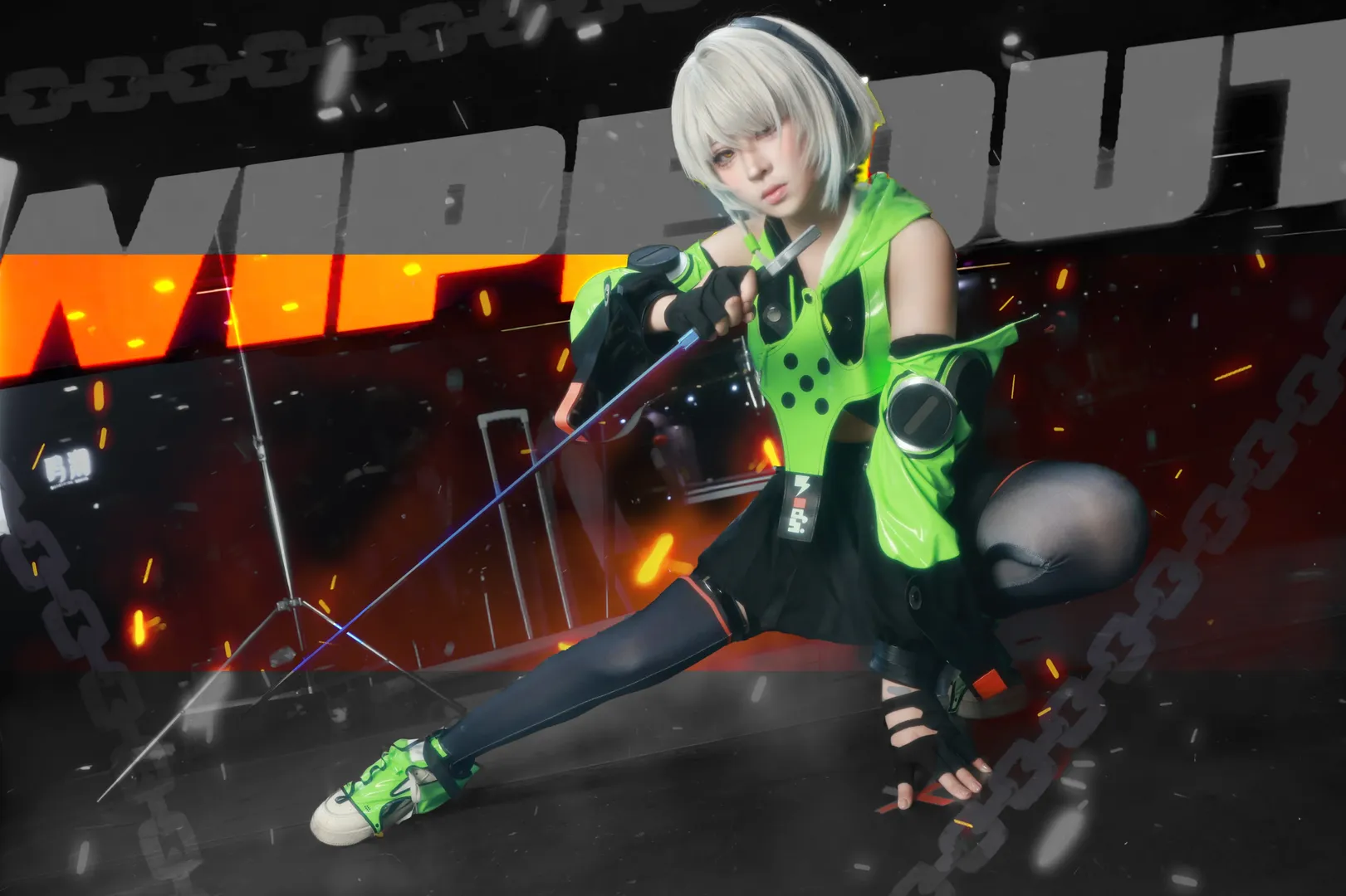 绝区零, 安比德玛拉cos, cosplay场照, 机能风穿搭, 黑丝长袜 - 第5张