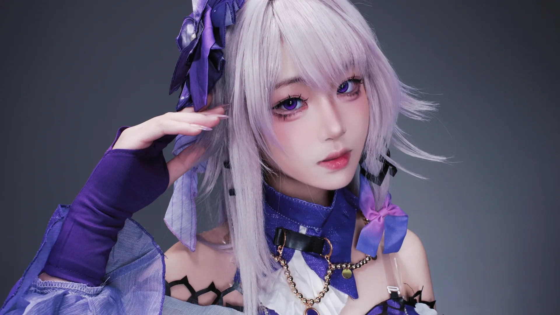 崩壞星穹鐵道, 大黑塔cos, cosplay妝造, 紫色美瞳, 銀白假髮