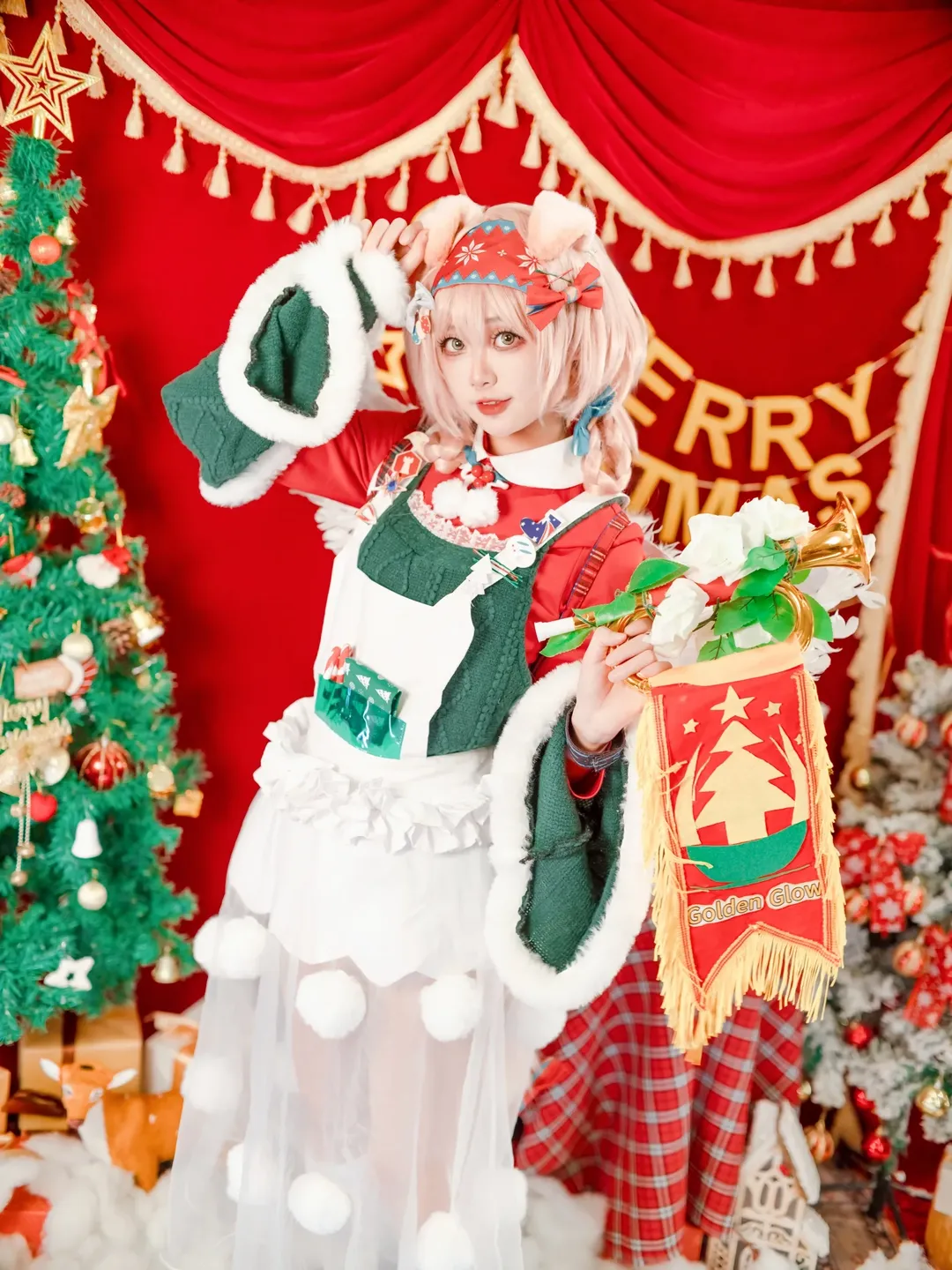 Arknights, Christmas theme, Anime-style photo set, Goldenglow cosplay, White tights cosplay