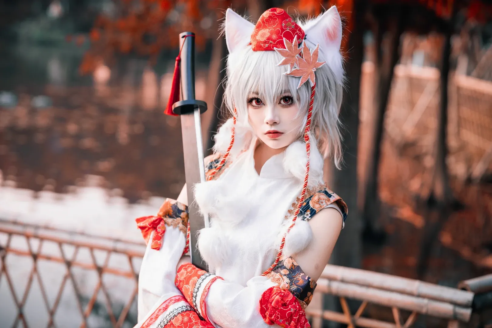和风cosplay, 兽耳娘, 犬走椛cos, 東方project, 秋日红叶 - 第2张