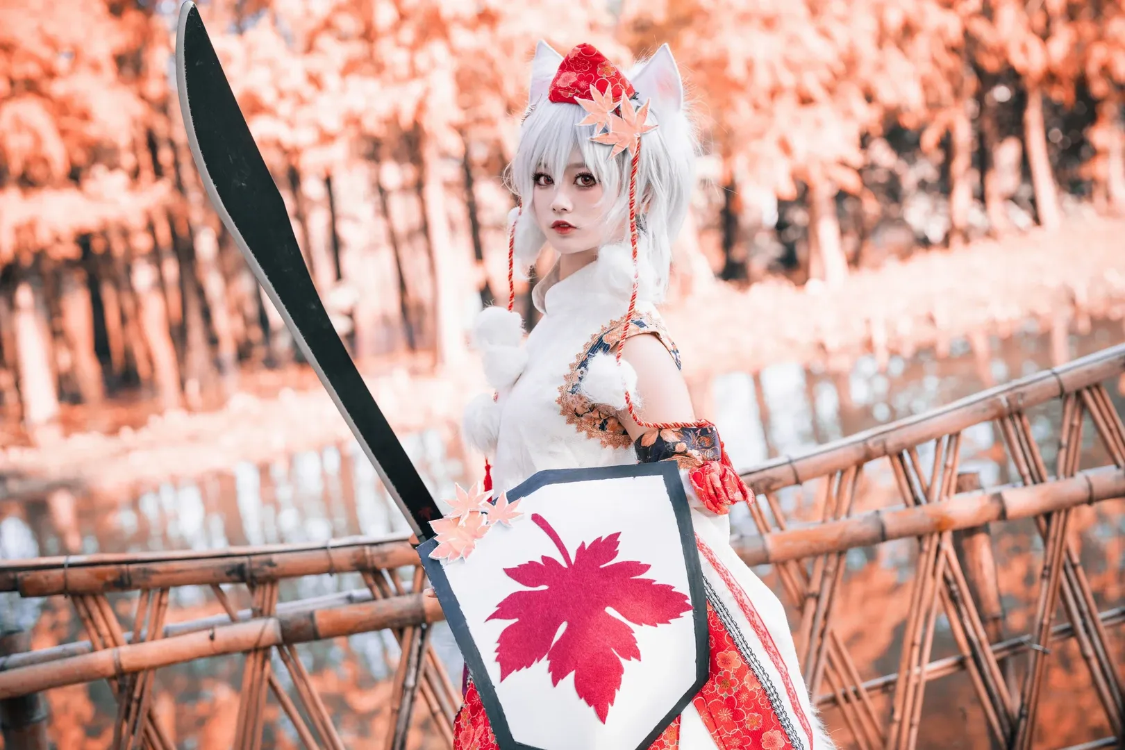 和风cosplay, 兽耳娘, 犬走椛cos, 東方project, 秋日红叶 - 第6张