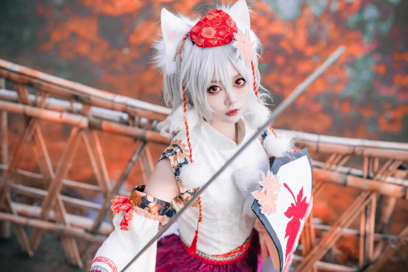 和风cosplay, 兽耳娘, 犬走椛cos, 東方project, 秋日红叶 - 第7张