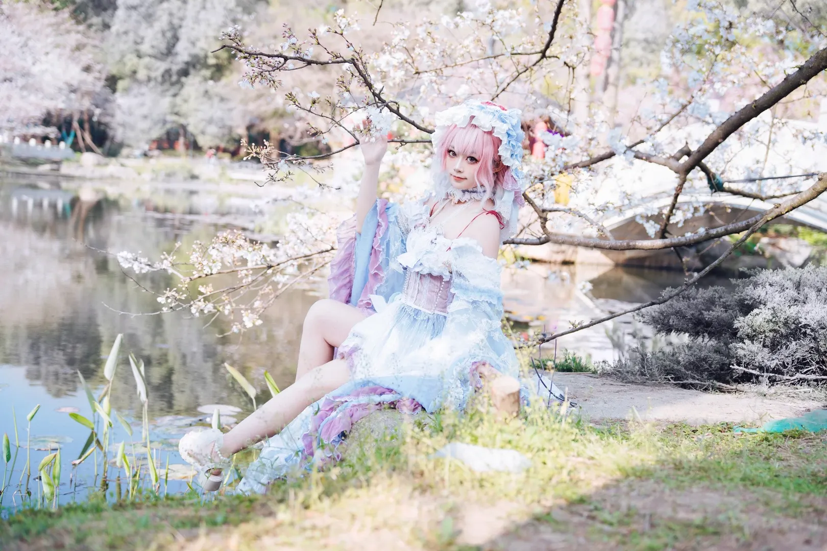 東方Project, 西行寺幽々子コスプレ, 桜フォトグラフ, ハイキー撮影, 東湖の屋外撮影 - 4枚目