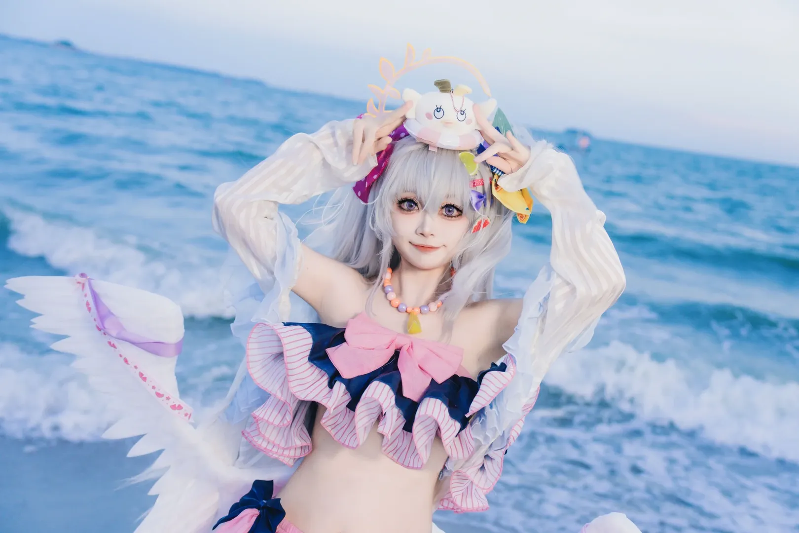 蔚蓝档案, 海边摄影, 二次元cosplay, 白洲梓cos, 夏日泳装 - 第2张