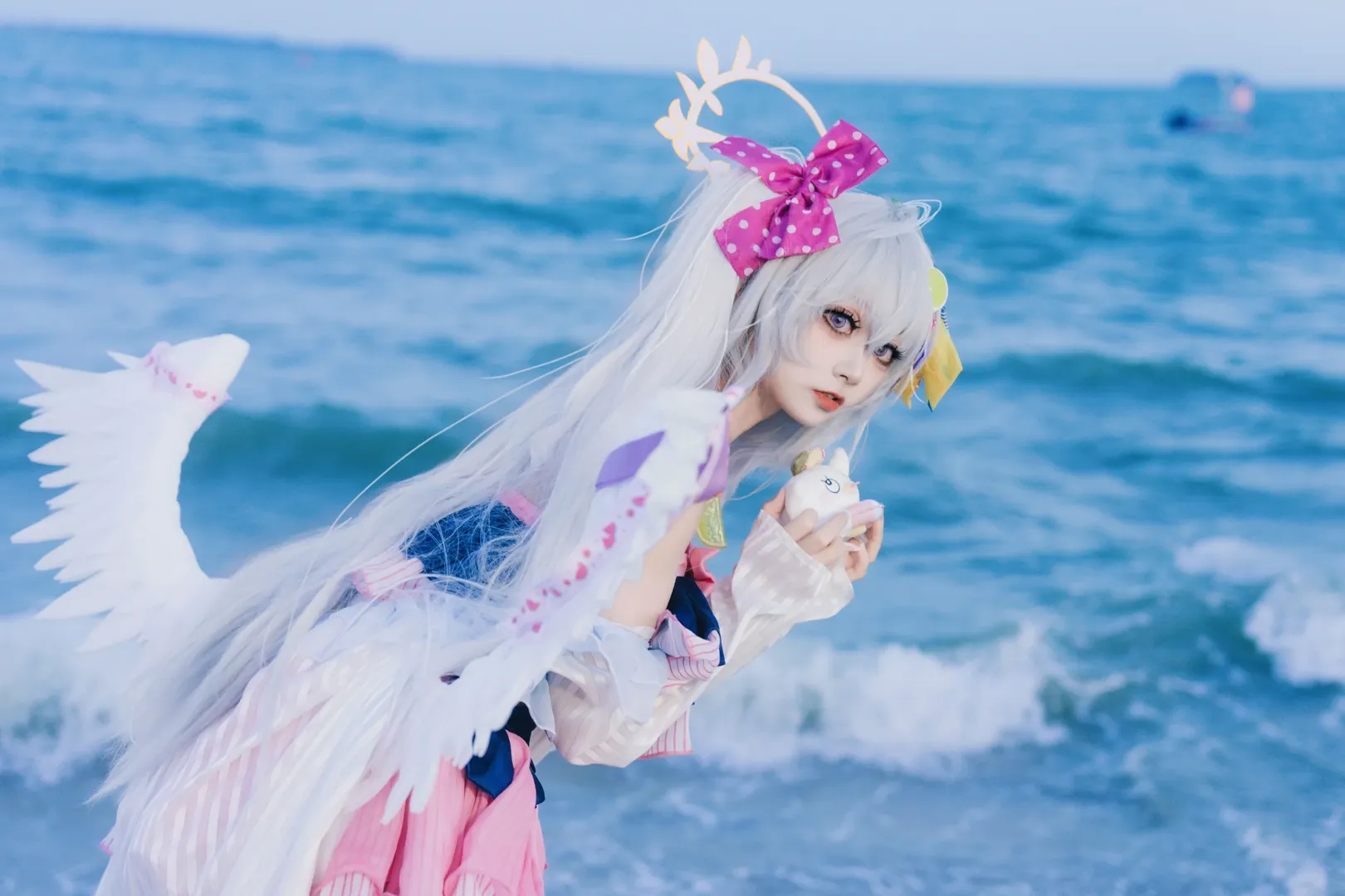 蔚蓝档案, 海边摄影, 二次元cosplay, 白洲梓cos, 夏日泳装 - 第5张