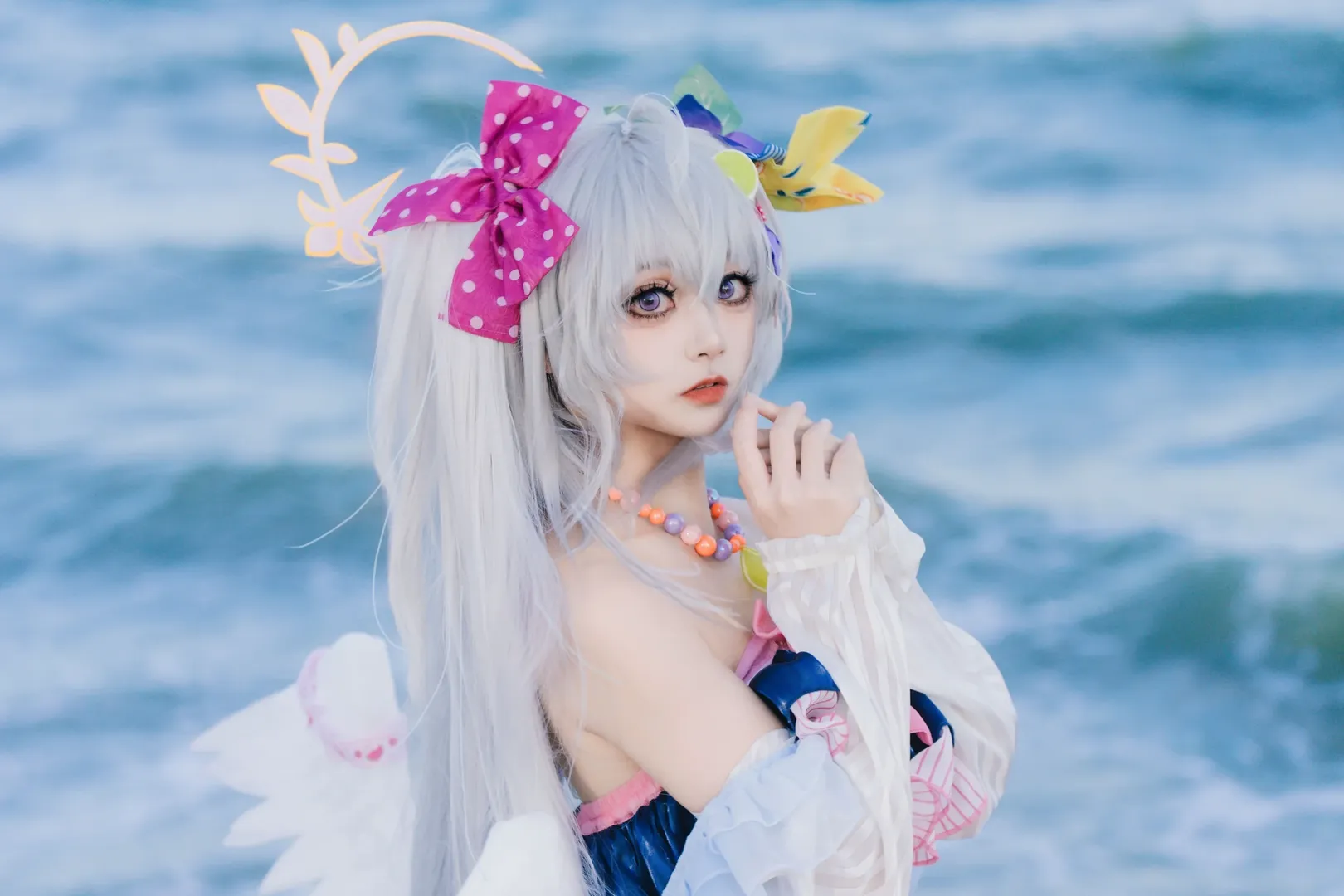 蔚蓝档案, 海边摄影, 二次元cosplay, 白洲梓cos, 夏日泳装